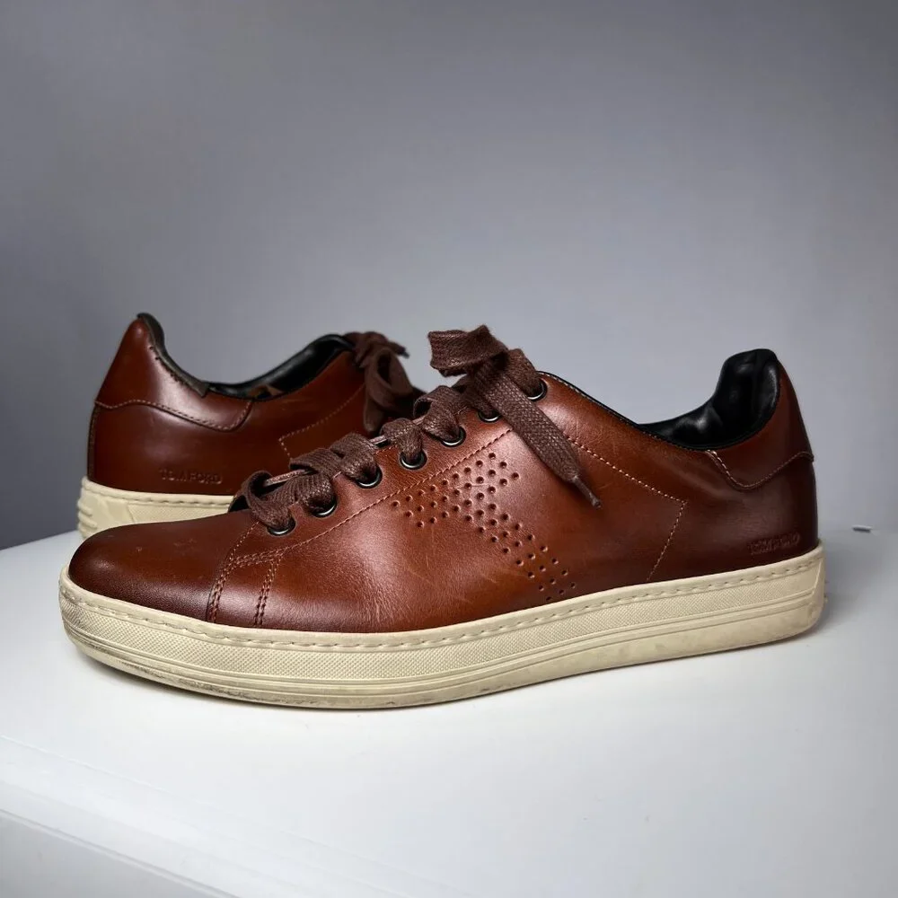 TOM FORD Men's Brown‎ Leather Warwick Sneakers 7